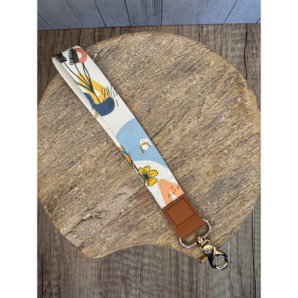 Fabric Lanyard Keychain Wristlet Strap Yellow Blue Accents FAST SHIP NEW - Picture 1 of 3